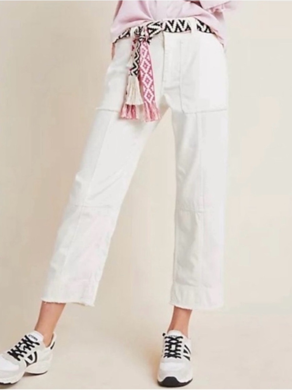 Anthropologie Cropped White Utility Cargo Pants 28